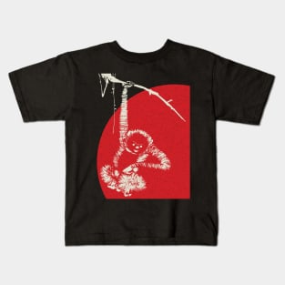 Tachibana Morikuni Ancient Japanese Monkey Hanging From A Branch with Red Distressed Sun Kids T-Shirt